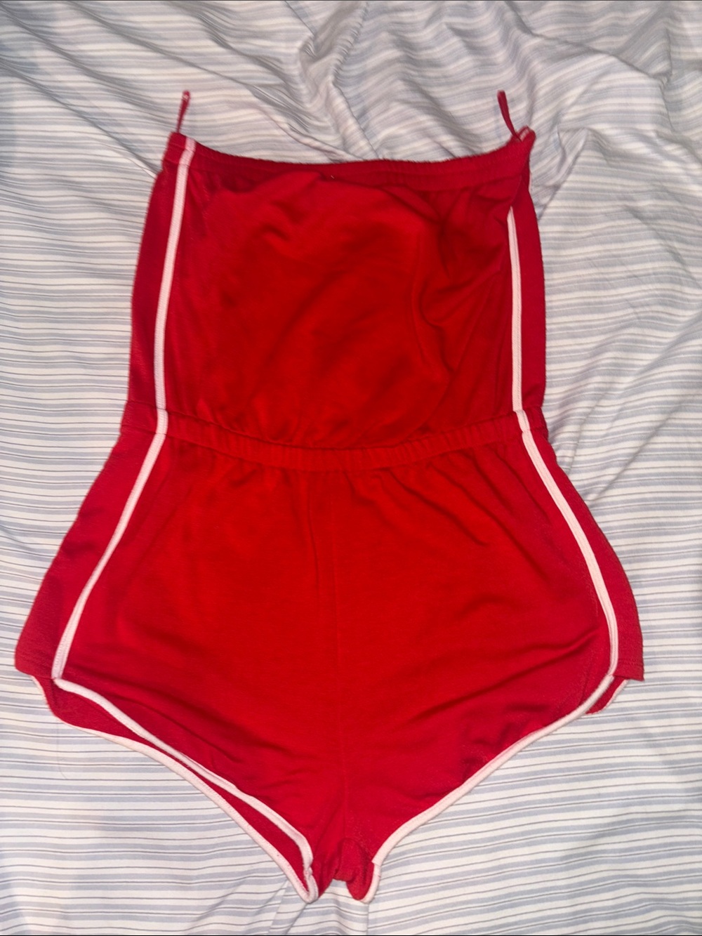 Garage Red Strapless Romper with White Trim